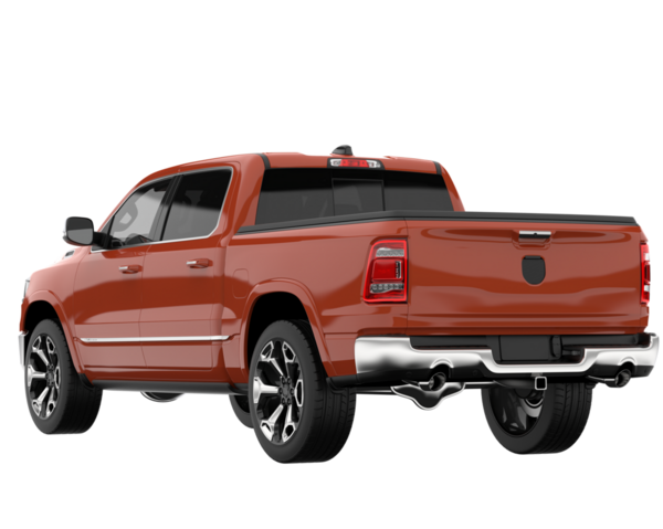 Beyaz arka planda kırmızı kamyonet. 3d oluşturma