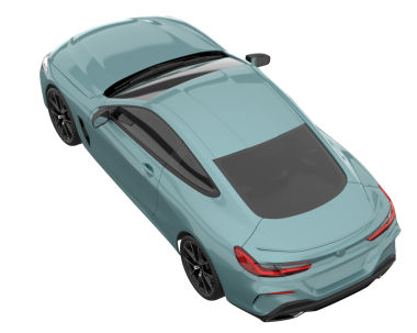 Beyaz arka planda bir araba. 3D görüntüleme - illüstrasyon