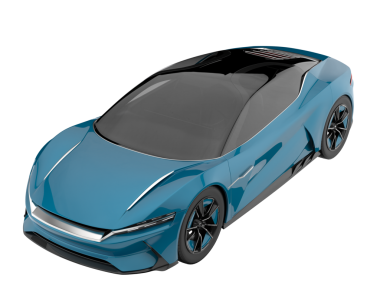 gerçekçi 3D mavi araba çizimi