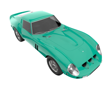 Beyaz arkaplanda 3 boyutlu yeşil araba görüntüleniyor