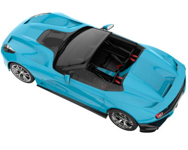 Kırmızı arka manzaralı mavi lüks araba. Stüdyo çekimi beyaza izole edildi. 3d illüstrasyon.