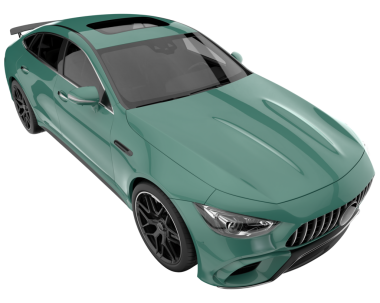 beyaz arka planda modern yeşil araba 3 boyutlu görüntüleme