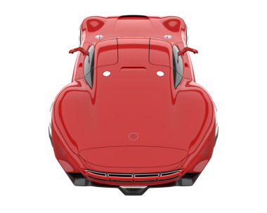 kırmızı modern araba beyaz arka planda izole edildi. 3 boyutlu görüntüleme - üst görünüm