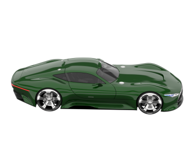 Yeşil arka planı olan modern bir araba. 3d oluşturma