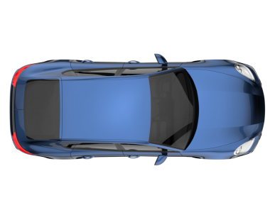 Mavi arabanın üstü açık.