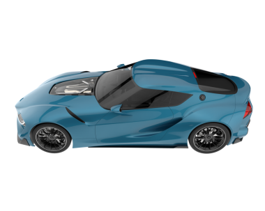 Mavi modern arabanın 3 boyutlu görüntüsü beyaz arka planda izole edildi