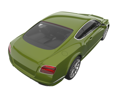 Beyaz arkaplanda 3 boyutlu yeşil araba çizimi