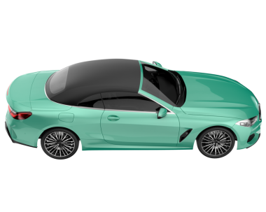 Stüdyoda ışıkları olan beyaz arka planda yeşil bir arabanın 3 boyutlu görüntüsü