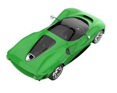 Beyaz arka planda yeşil araba. 3d illüstrasyon.