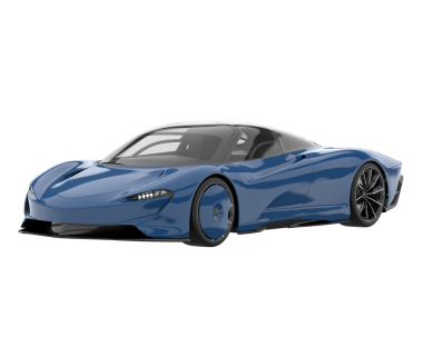 Beyaz zemin üzerinde izole edilmiş mavi renkli bir arabanın 3 boyutlu görüntülenmesi
