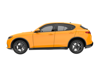 turuncu araba. 3d oluşturma.