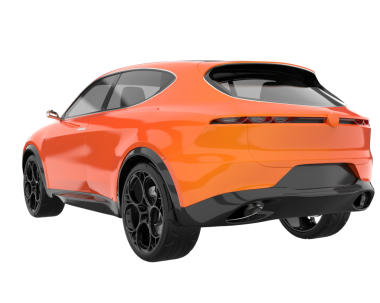 Beyaz arka planda bir araba. 3d oluşturma.