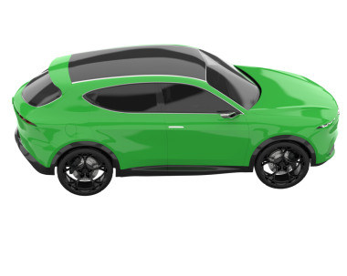 Yeşil yüzeyi olan modern bir araba. Yan görünüş. 3 Boyutlu Hazırlama