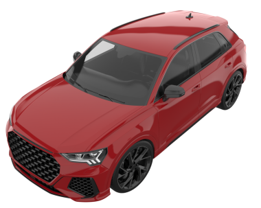 Beyaz arka planda 3 boyutlu modern kırmızı araba.