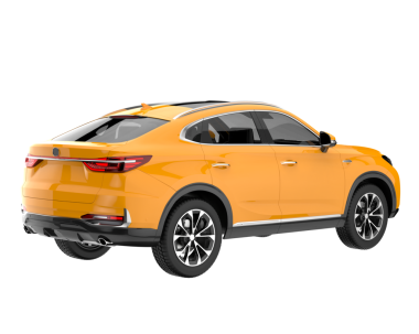 Küçük sedanı olan bir araba. 3d oluşturma