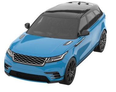 Beyaz arka planda mavi ve beyaz çizgili bir araba. Yüksek kalite illüstrasyon, 3 boyutlu. 3D görüntüleme genişletilebilir, iş