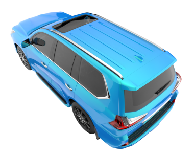 Siyah arka planda 3D mavi araba görüntüleniyor