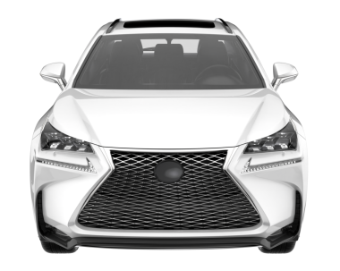 Beyaz arkaplanda yansıması olan gümüş metalik bir araba