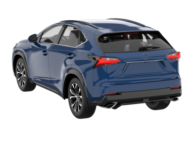 Beyaz arka planda bir araba. 3d oluşturma