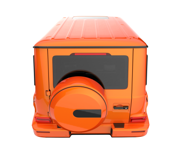 Turuncu turuncu renkli çift kişilik karavan 3 boyutlu izole edilmiş.