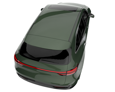 Beyaz arka planda yeşil renkli bir arabanın 3 boyutlu canlandırması