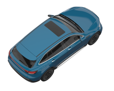 Siyah yüzeyi olan mavi bir araba. İzole. 3d oluşturma