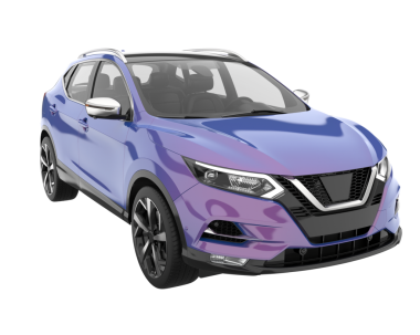 Kompakt mavi araba. Siyah bir arkaplanda.