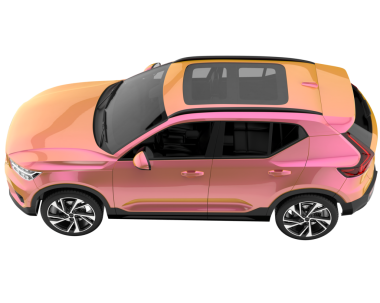 Pembe arka manzaralı modern kompakt araba.