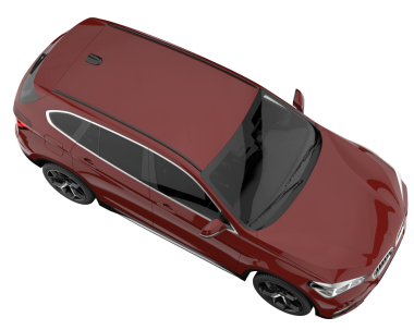 Modern araba beyaz arka planda cam bir araçla izole edilmiş. 3 Boyutlu Hazırlama