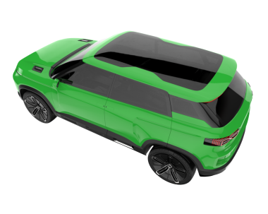 Yeşil bir arabanın 3 boyutlu görüntüsü.