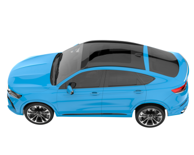 Mavi modern sedan. Yan görünüş. 3d oluşturma