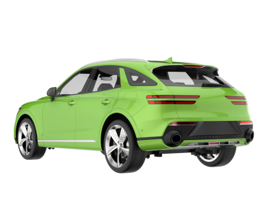 Yeşil ve gri çizgileri olan modern kompakt araba. 3 Boyutlu Hazırlama