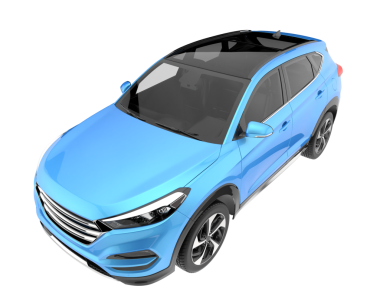 Aydınlık arkaplanda 3D mavi şehir arabası görüntüleniyor