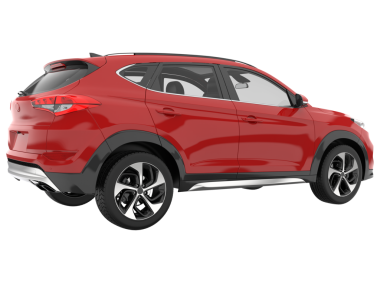 Beyaz arka planda kırmızı cip. 3d oluşturma