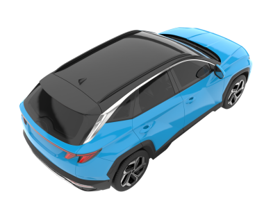 Gri arka planda gölgeli gerçekçi mavi bir araba. yan görünüm