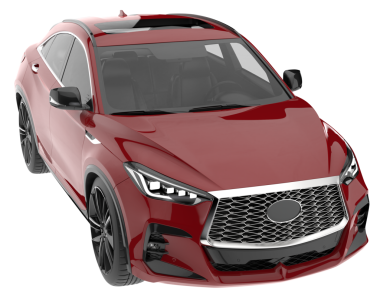 Beyaz arka planda kırmızı araba. 3d oluşturma