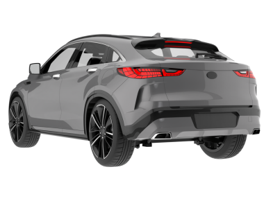 Araba primi geri geldi. Beyaz arka planda izole edilmiş. 3d oluşturma