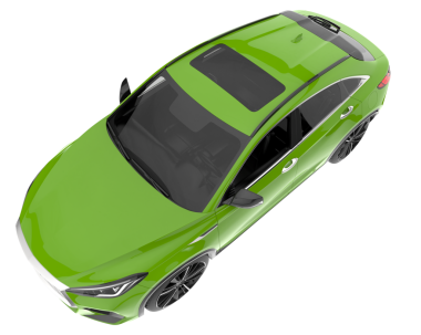 Beyaz arka planda izole edilmiş modern bir arabanın üç boyutlu resmi