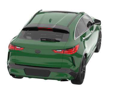 Arkadaki yeşil araba modern, 3 boyutlu.,