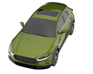 yeşil modern araba. Ön manzara. 3D görüntüleme. beyaz arkaplanda izole.