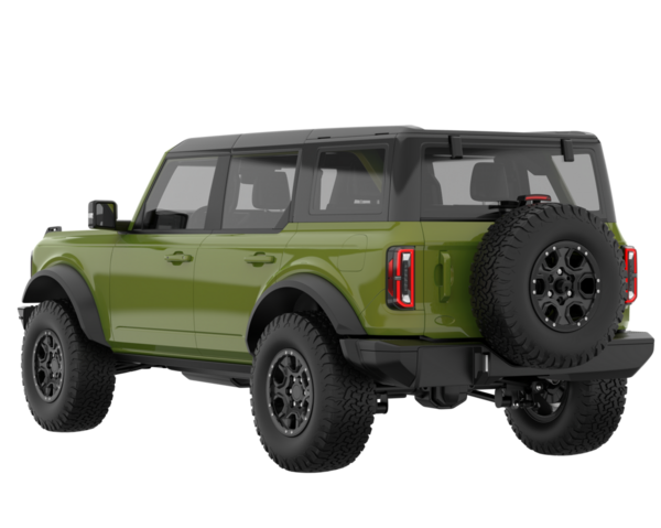 Beyaz arka planda yeşil SUV, yan görüş. 3d oluşturma