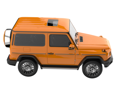 İzole edilmiş arka planda turuncu cip. Yan görünüş. 3d oluşturma