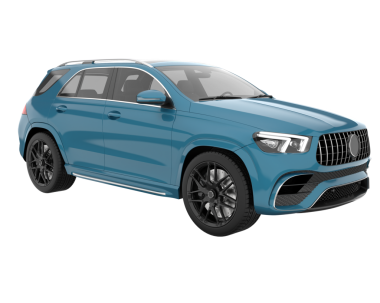 Gerçekçi 3 boyutlu mavi lüks araba.