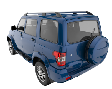 Sırtı siyah mavi araba.