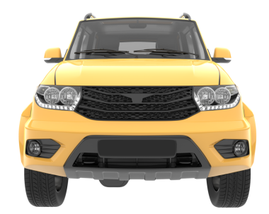 Vektör araba. Sarı renk. Ön manzara. beyaz arkaplanda izole.