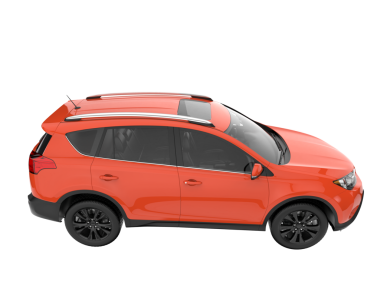 Beyaz arka planda siyah çizgili kırmızı bir cip. 3d oluşturma