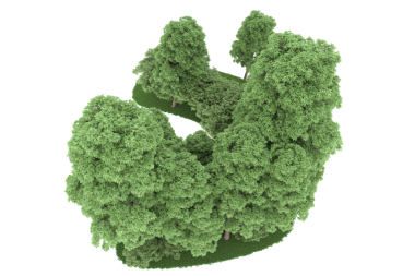 Siyah arka planda izole edilmiş yeşil bir meşe ağacının 3 boyutlu görüntüsü