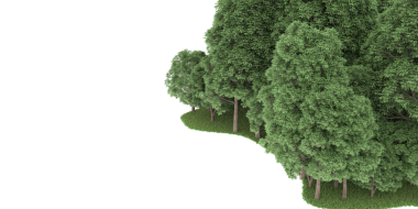 Beyaz arkaplanda yeşil ağaçlar var. 3 boyutlu resimleme