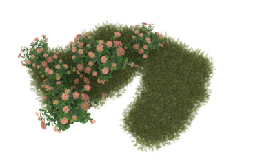 Çiçekli yeşil bir çalılığın 3 boyutlu görüntüsü.