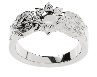 Beyaz bir arka planda gümüş elmas nişan yüzüğünün üç boyutlu resmi